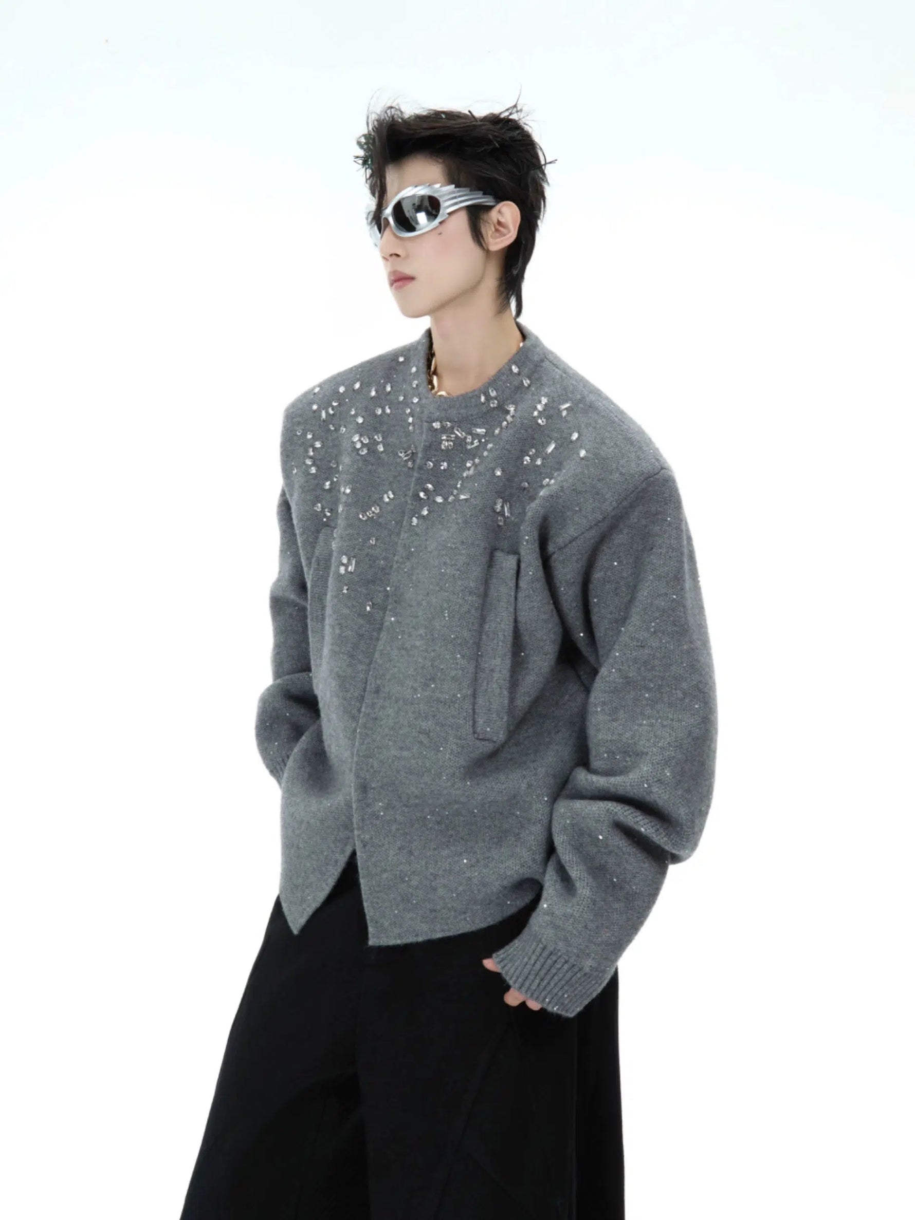 Diamond Embellished Knitted Cardigan
