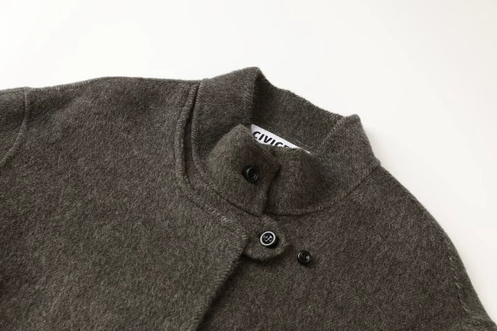 Μακρύ Παλτό από Μαλλί με Στενή Κολάρο, Χαλαρή Εφαρμογή 