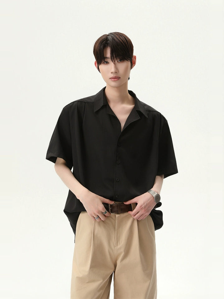 Satin Drape Short-Sleeved Shirt