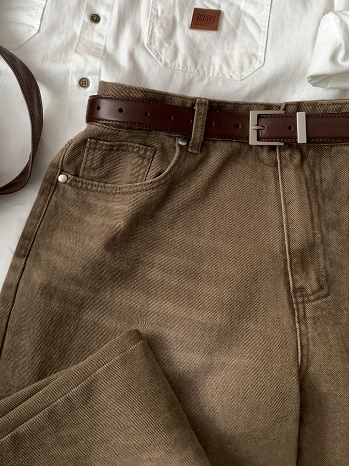 Washed Wide-Leg Straight Jeans
