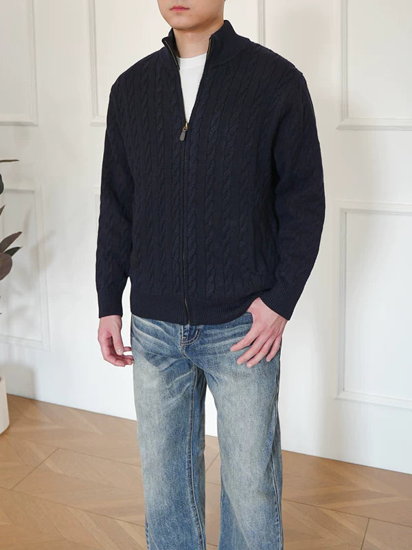 ケーブルニットジップカーディガンセーター 