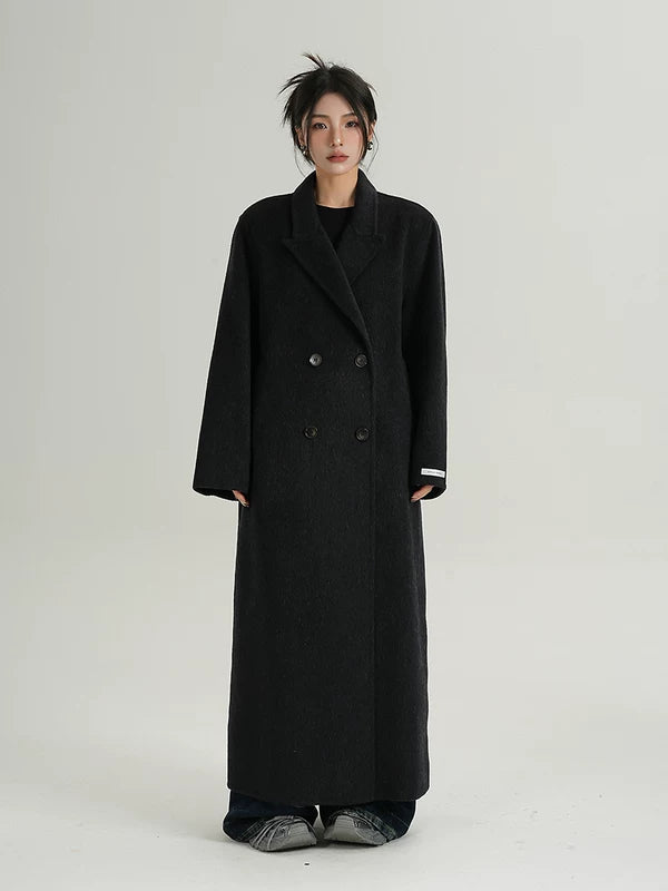 Extra Long Double-Breasted Wool Overcoat