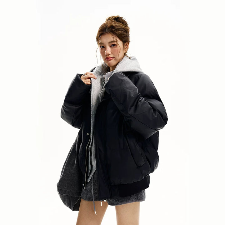 מעיל פוף עם קפוצ'ון מעור סינטטי פצ'וורק 