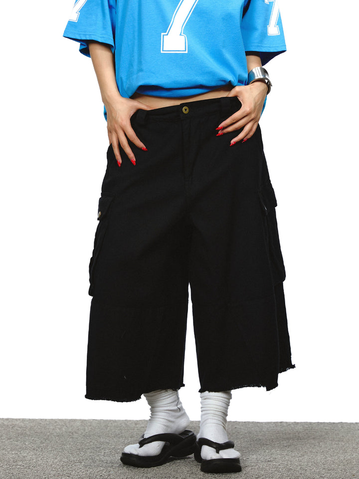 Wide-Leg Cropped Cargo Workwear Pants