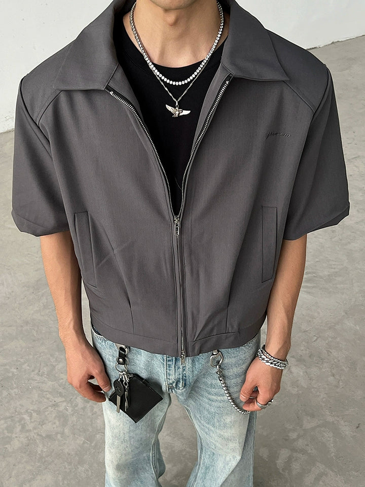 Kurze Ärmel Reißverschluss Schulterpolster Jacke 