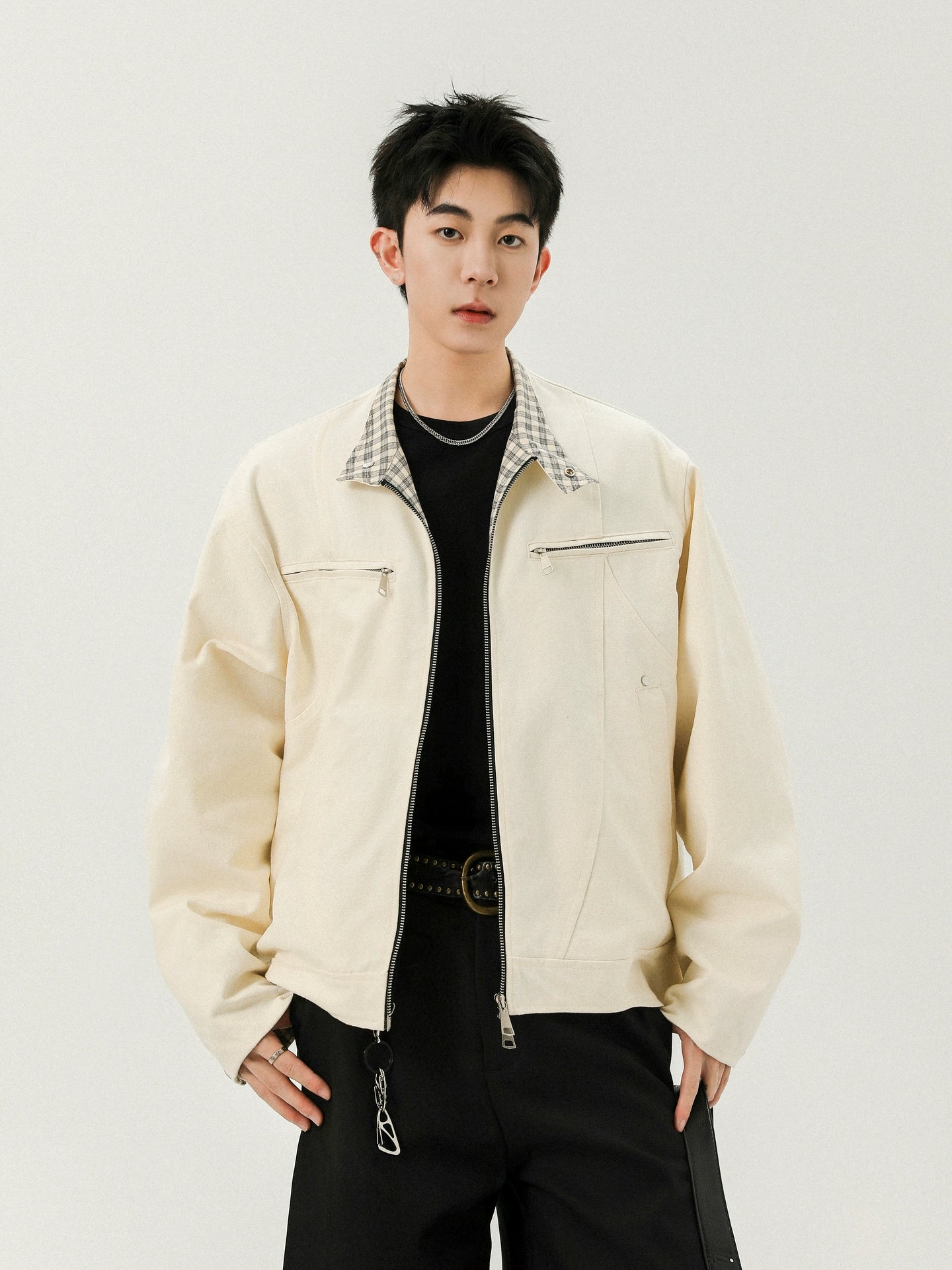 Houndstooth Collar Canvas Jacket