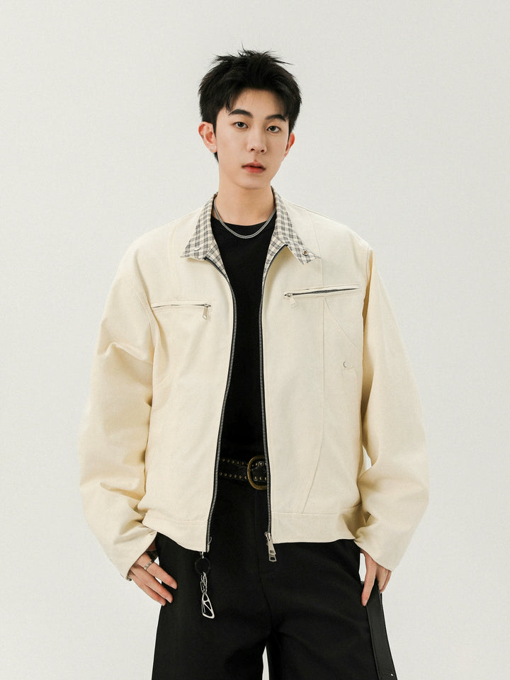 Houndstooth Collar Canvas Jacket