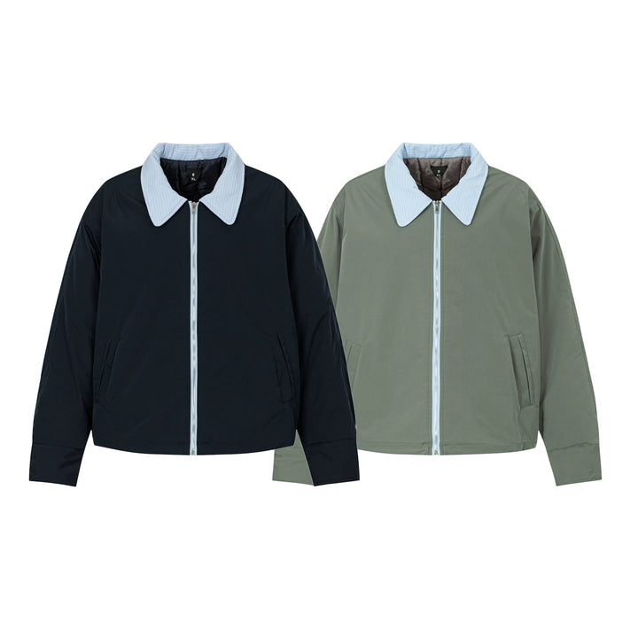 Striped Lapel Zip-Up Casual Jacket