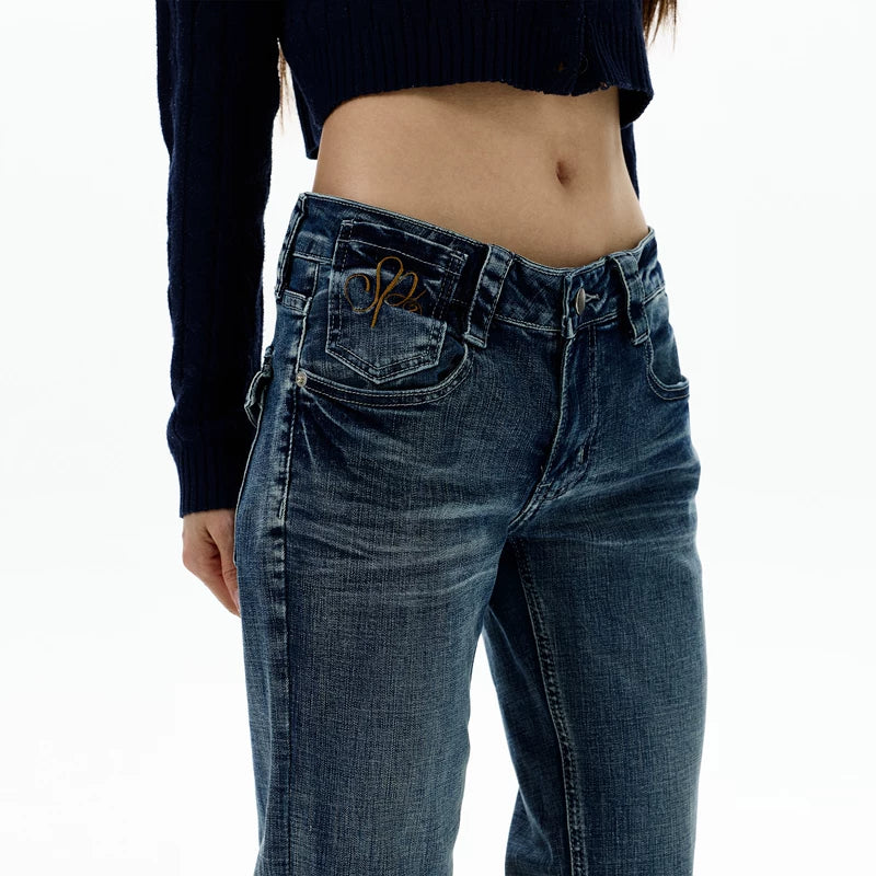 سروال مستقيم ضيق مزخرف بتصميم رجعي 