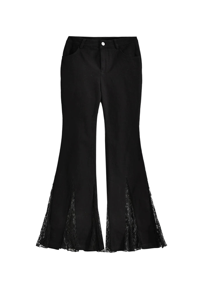 Lace Splicing Flared High Waist Pants