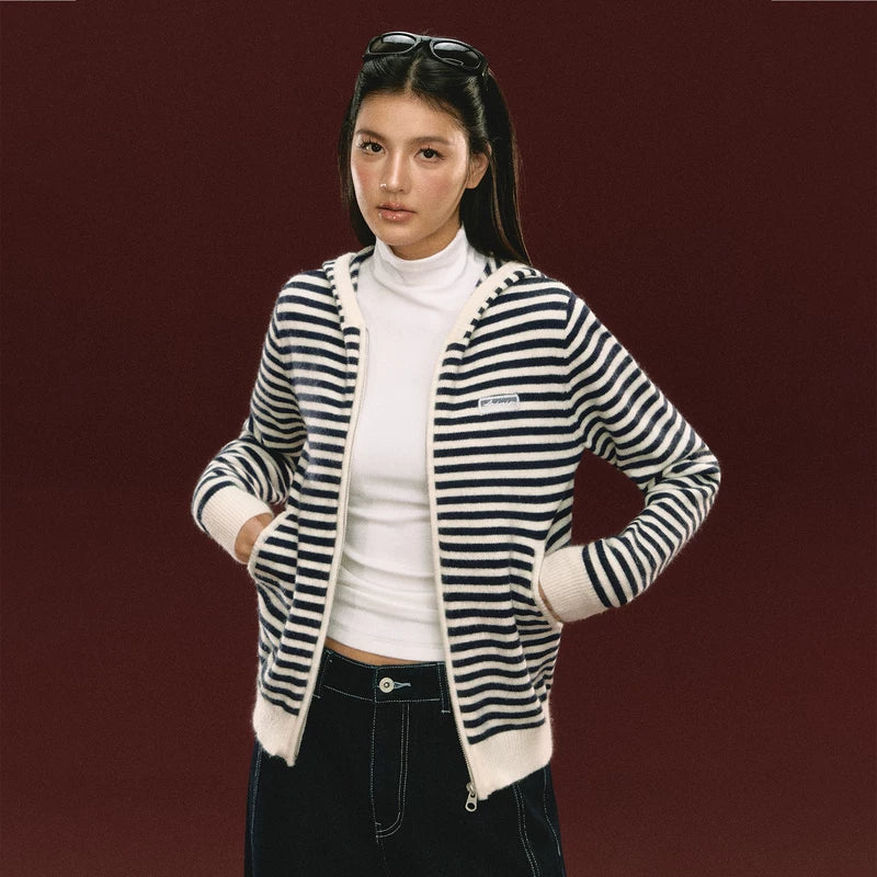 Striped Zip-Up Hooded Sweatshirt