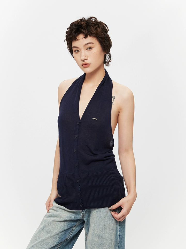 Halter Neck Knitted Backless Tank