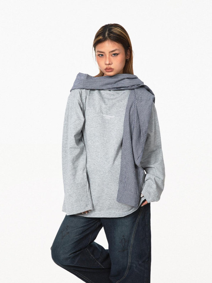 Plaid Shawl Long-Sleeve Turtleneck Top