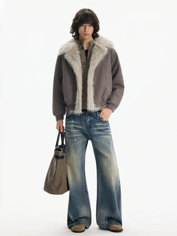 Giacca invernale imbottita con colletto in pelliccia sintetica 