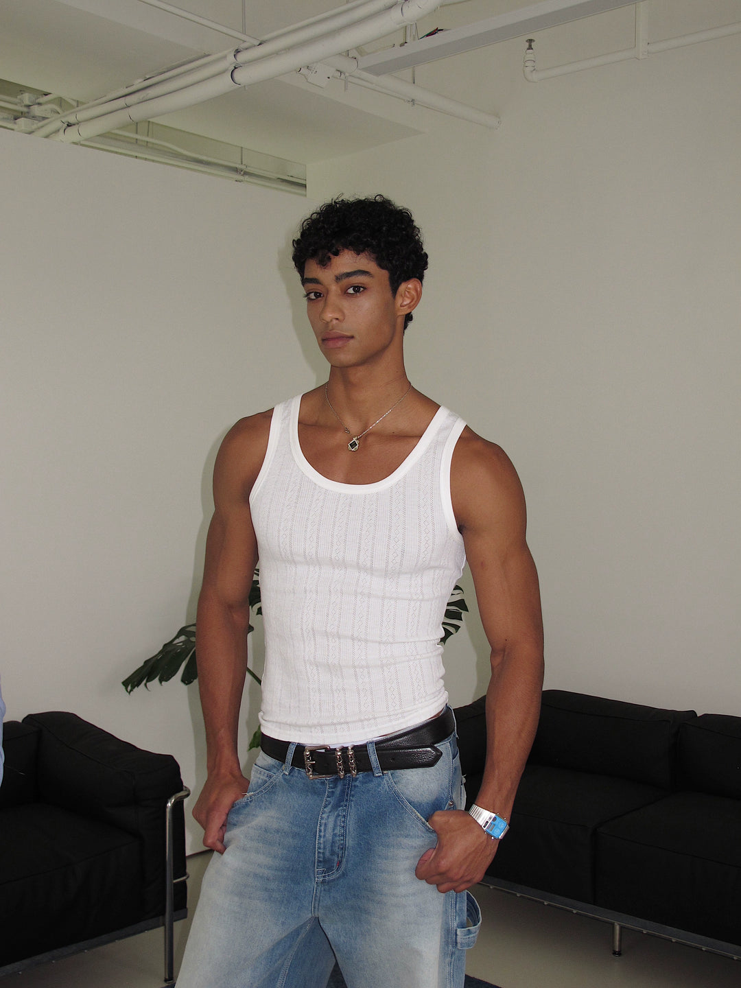 Chaleco de punto sin mangas de corte slim retro 