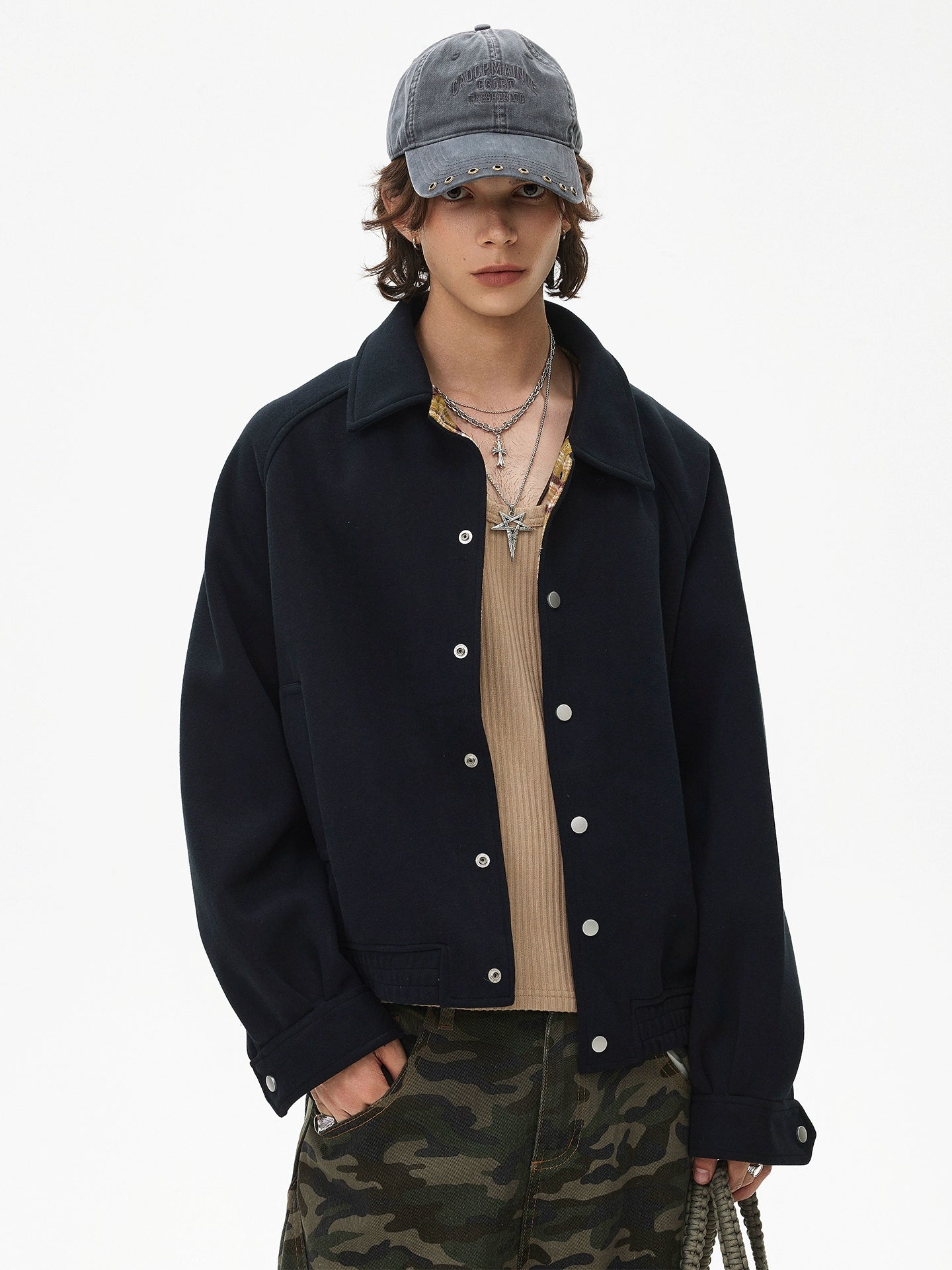 Plaid Patchwork Loose Fit Short Jacket