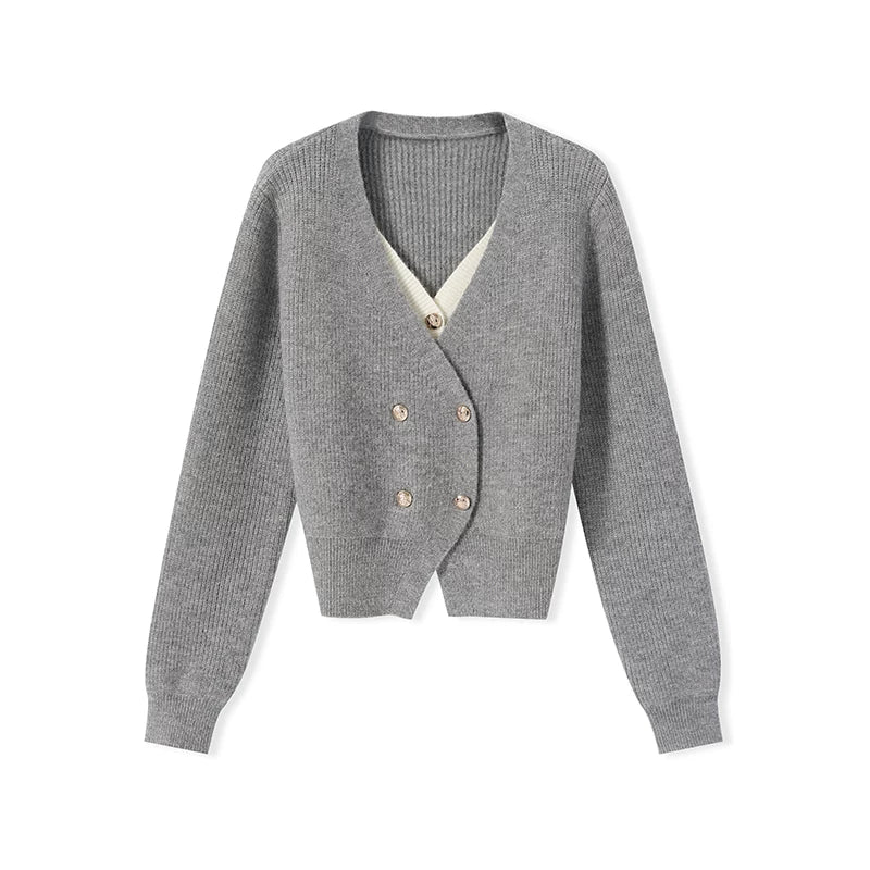 Faux Two-Piece V-Neck Knit Sweater