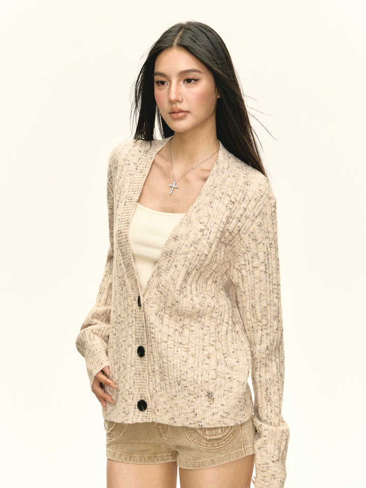 Knit Hooded Button-Up Sweater