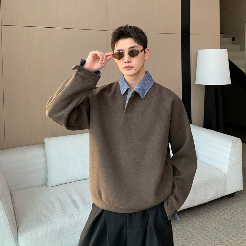 Oversized Raglan Sleeve Knit Polo Pullover