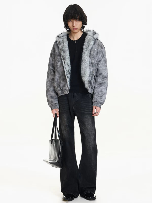 Faux Fur Lined Suede Hooded Jacket