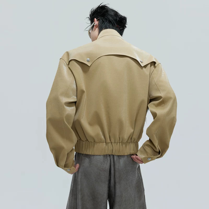 Crocodile-Pattern Faux Leather Jacket