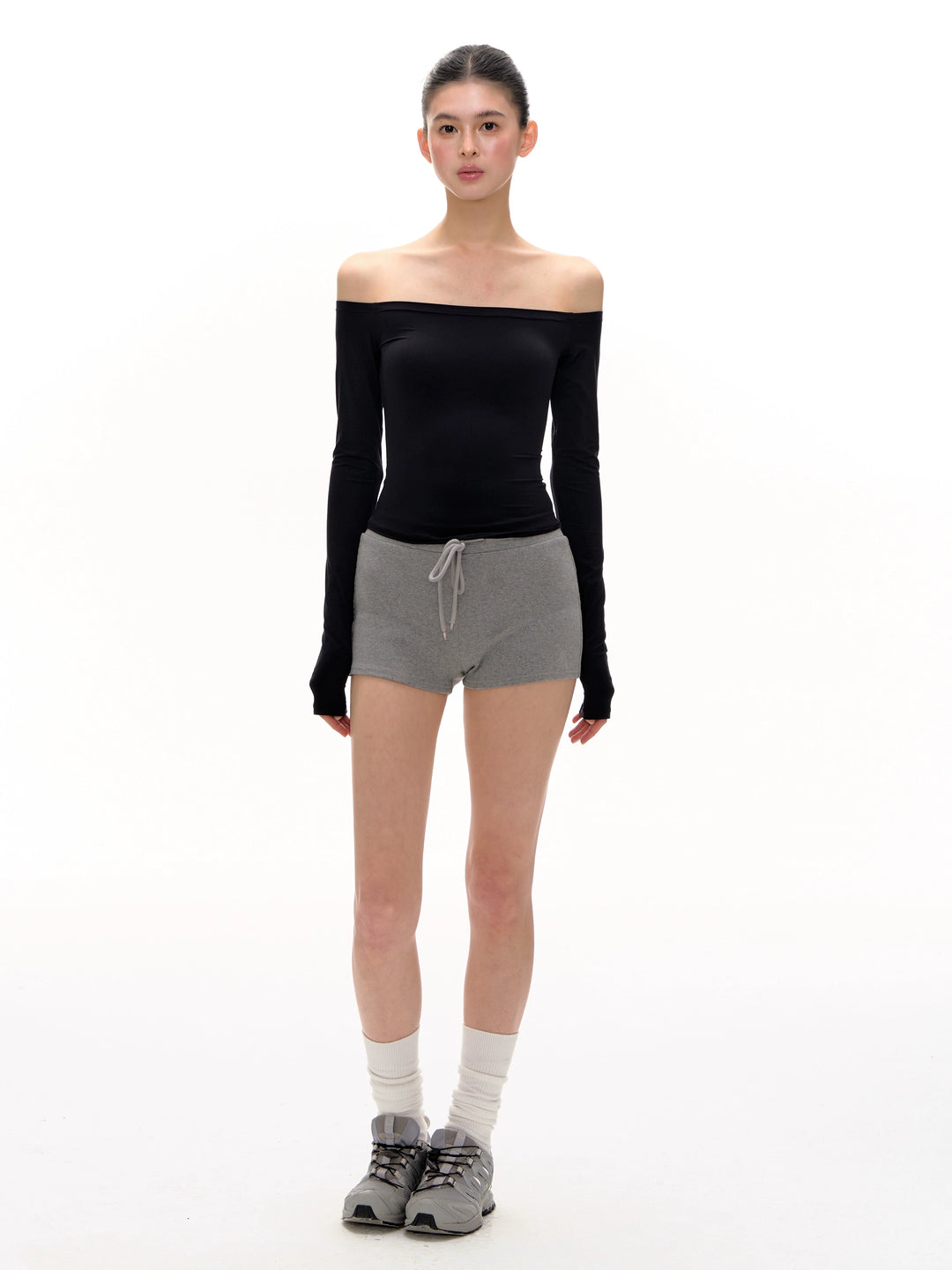 Off Shoulder Long Sleeve Slim Fit Top