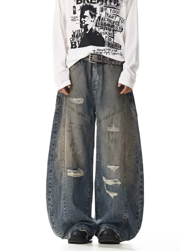 Jeans larges baggy en denim déchiré 