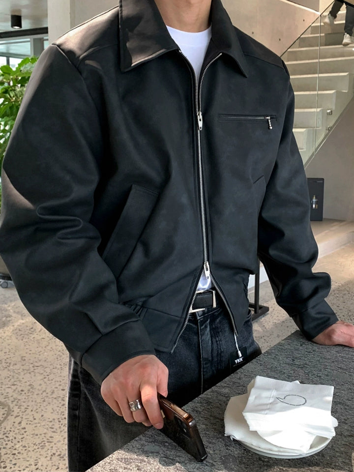 Kurze Leder Freizeitjacke in lockerer Passform 