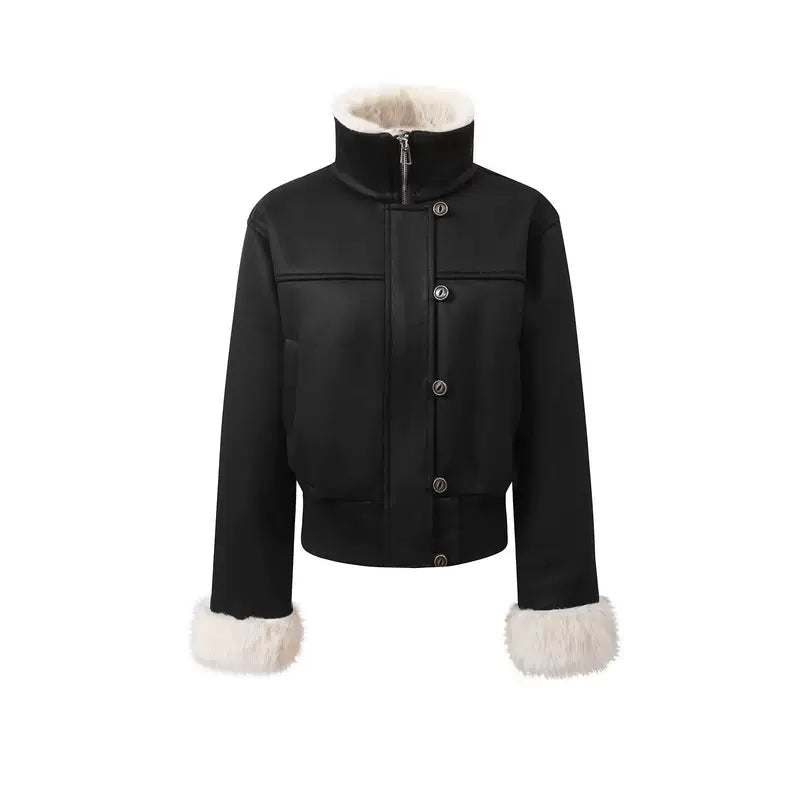 Slim Fit Faux Fur Trimmed Jacket