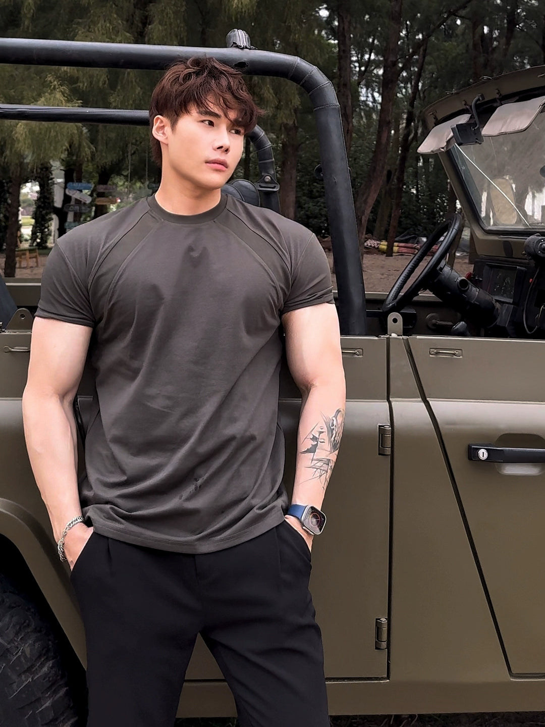 Boxy Fit Stretch Krátký Rukáv Fitness Tričko 
