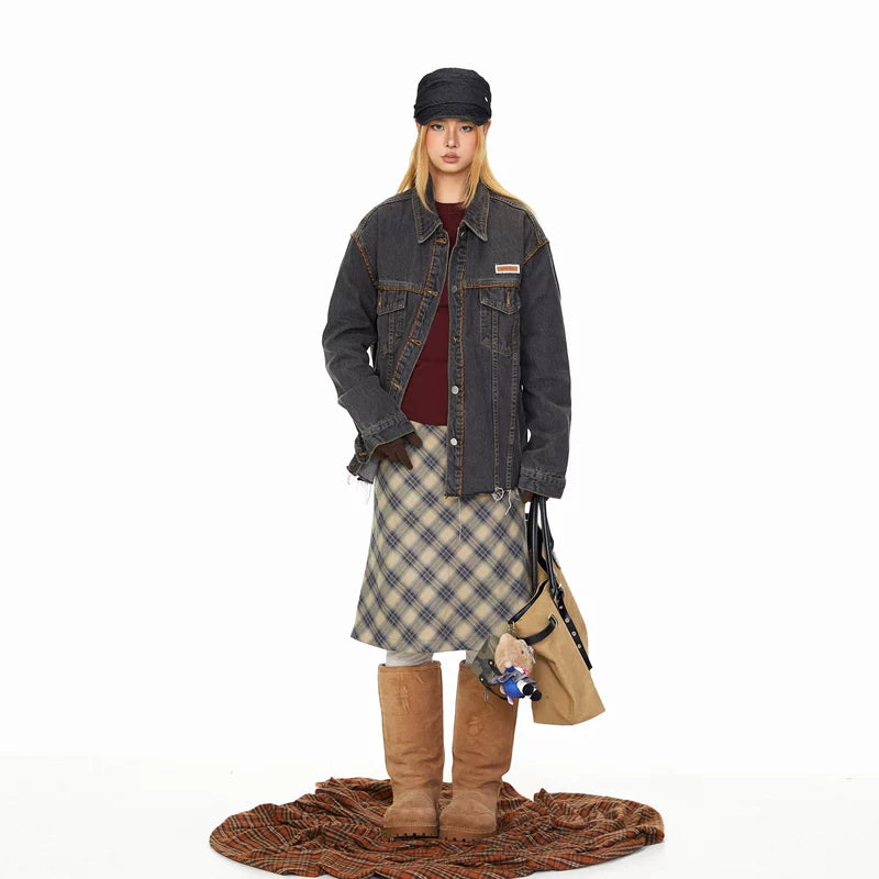 Chaqueta casual de ajuste suelto de denim deshilachado 