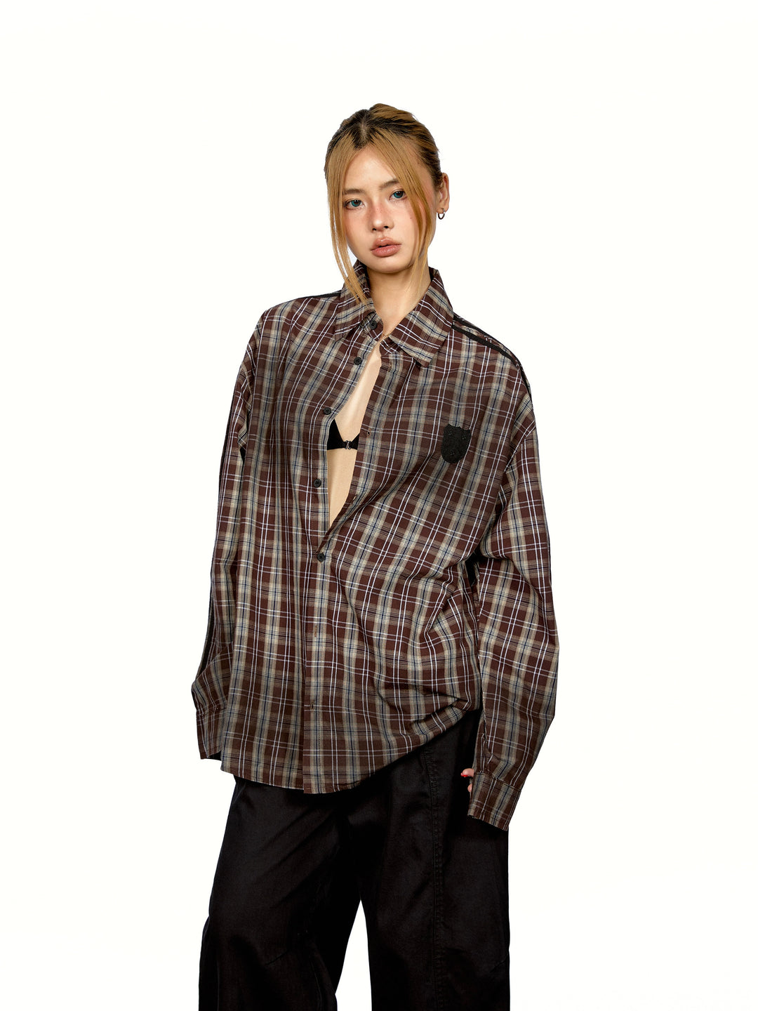 Chemise ample en patchwork à carreaux déchirée 