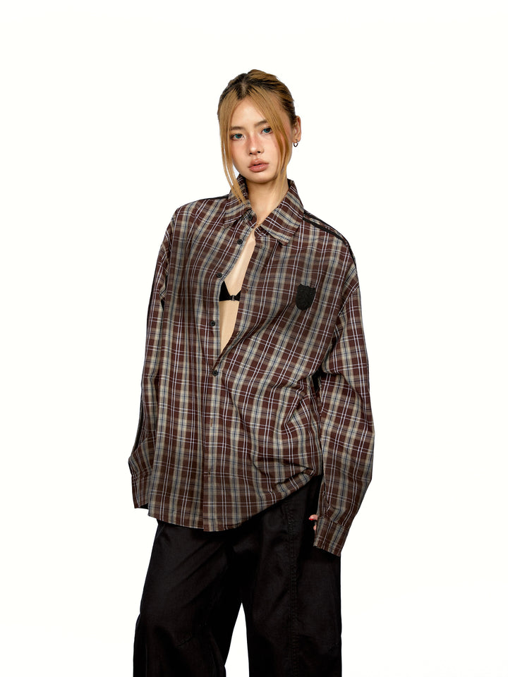 Chemise ample en patchwork à carreaux déchirée 