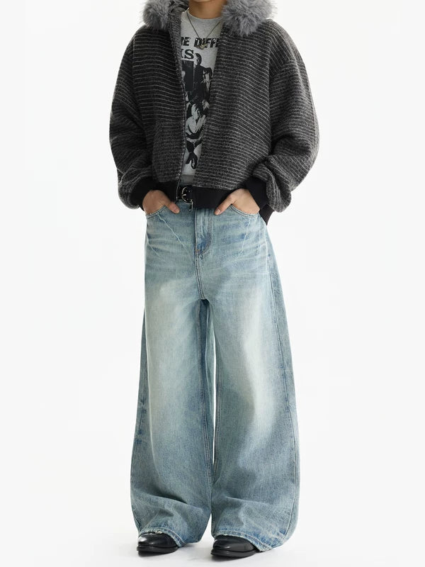 세탁된 와이드 레그 플레어 진 팬츠 