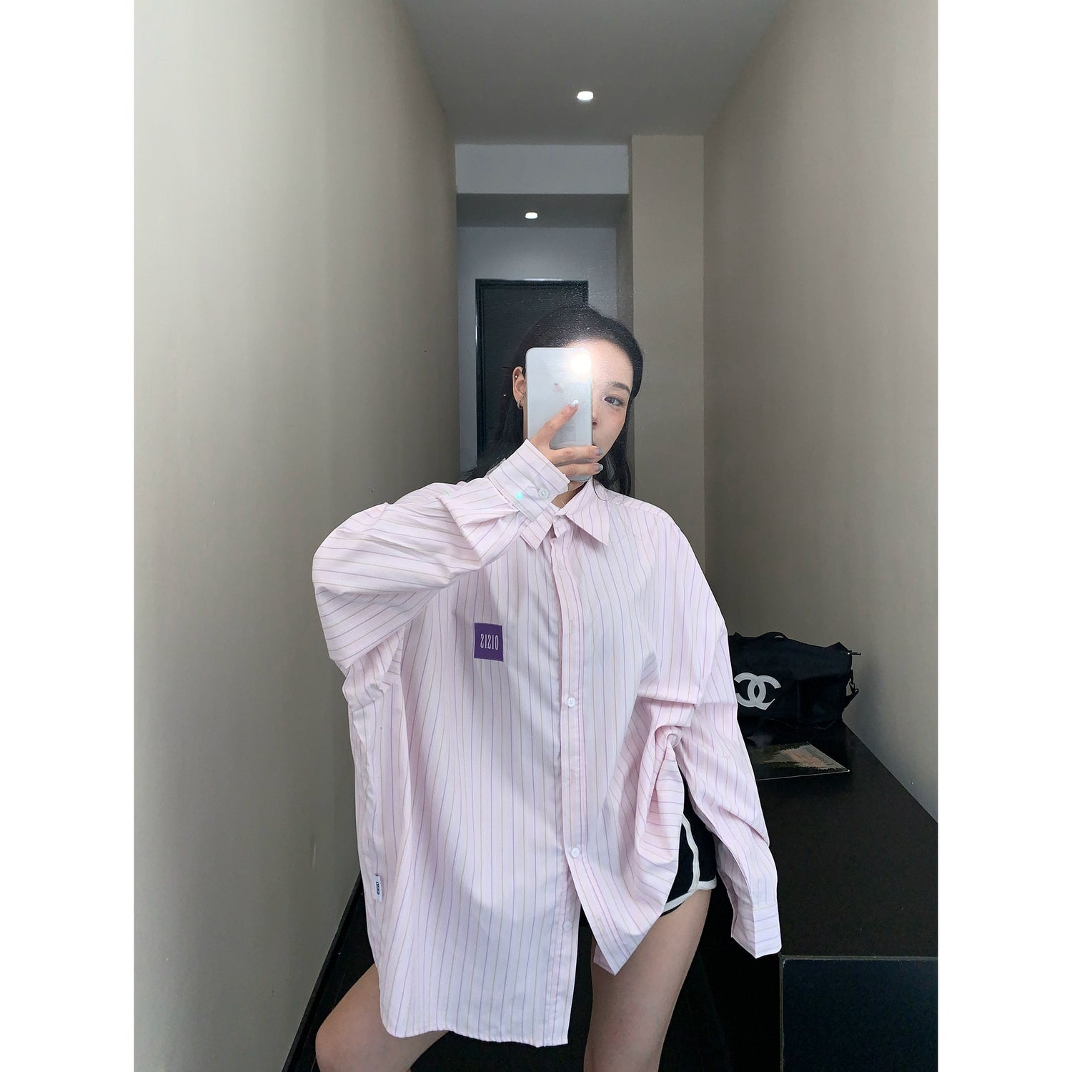 Camicia casual a maniche lunghe oversize a righe 