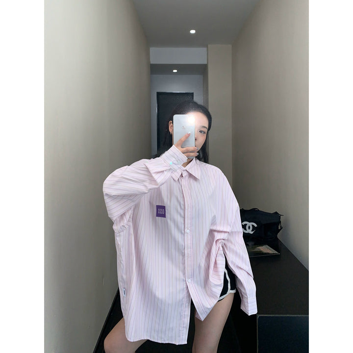 Stripete oversized langermet casual skjorte 