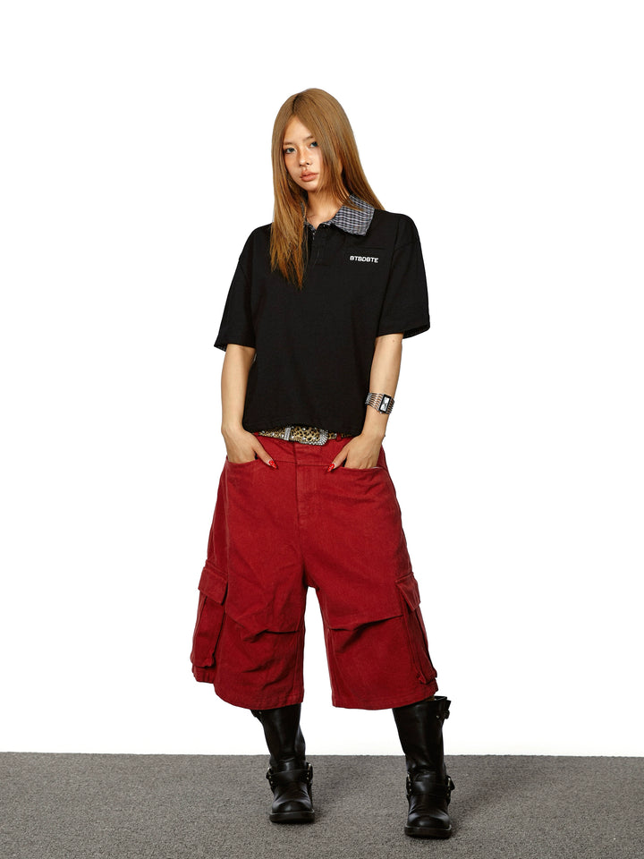 Pleated Wide-Leg Cargo Cropped Pants