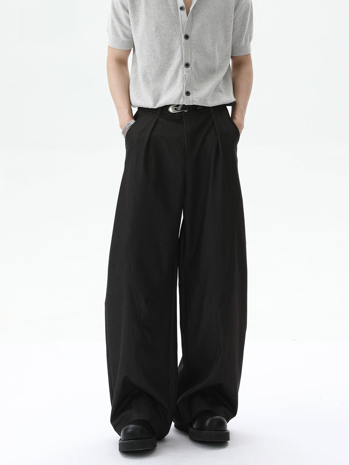 Wide-Leg Deconstructed Drape Casual Pants