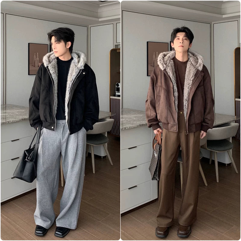 Hertenleer Gewatteerde Jas met Bontkraag 