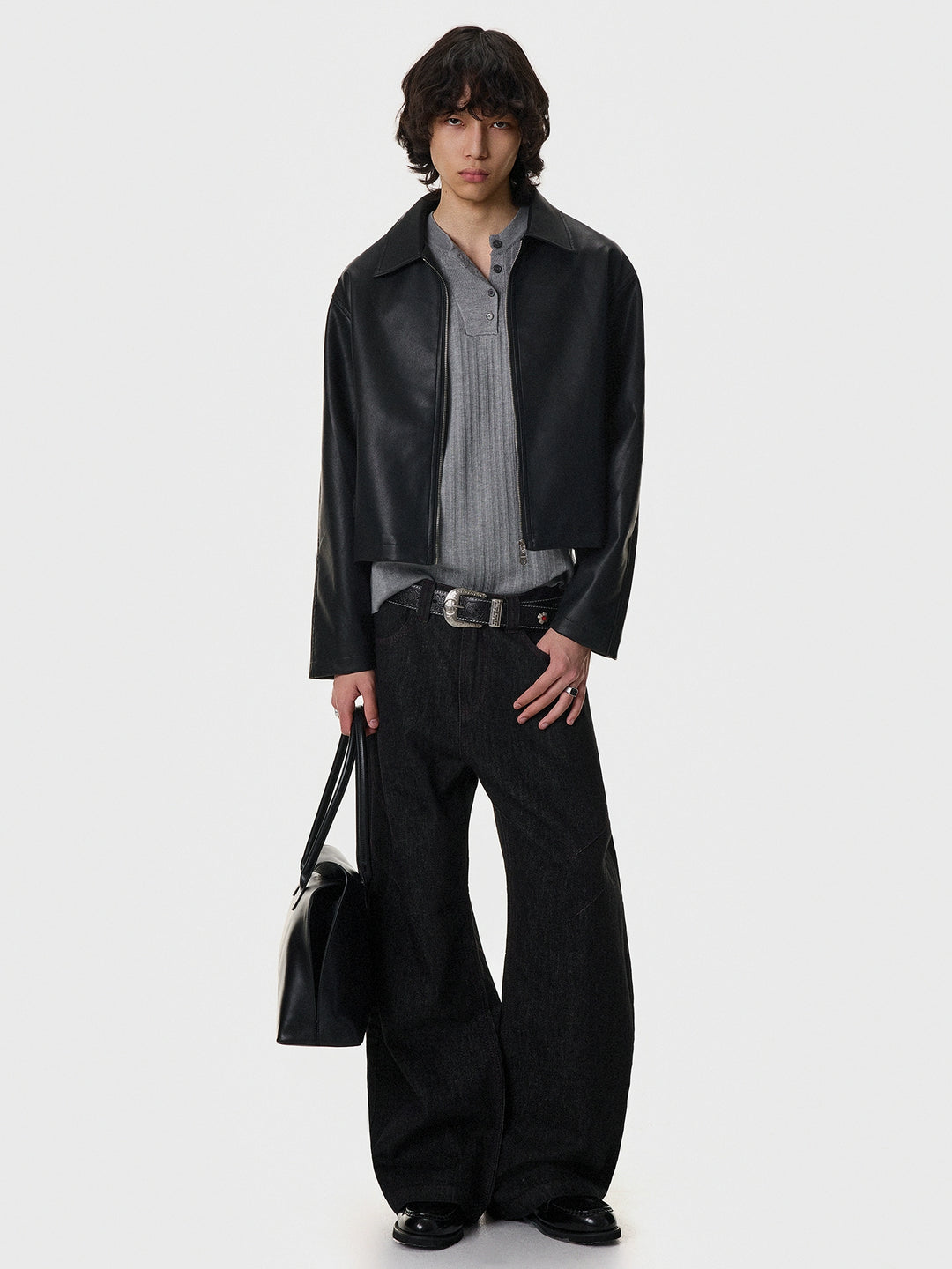 Lined Bomber Leather Short Jacket