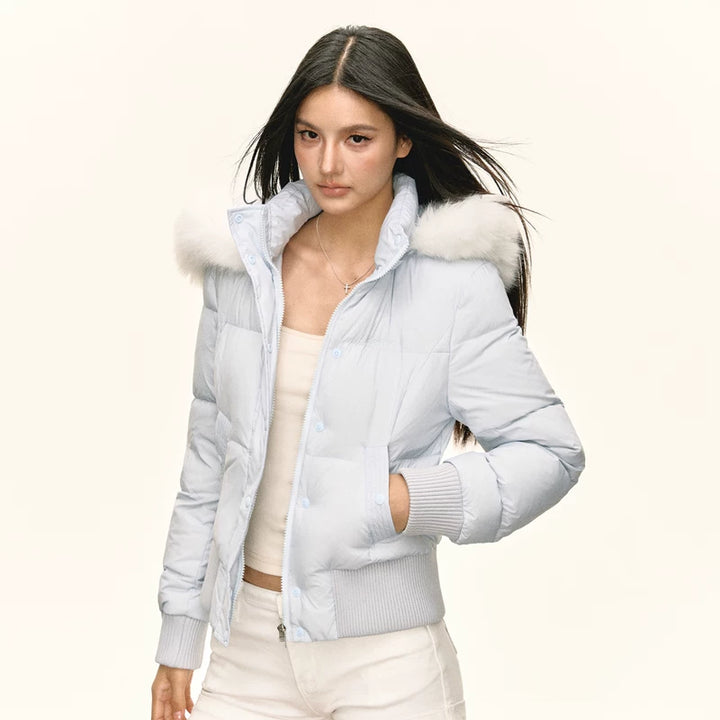 Faux Fur Trim Hooded Down Jacket