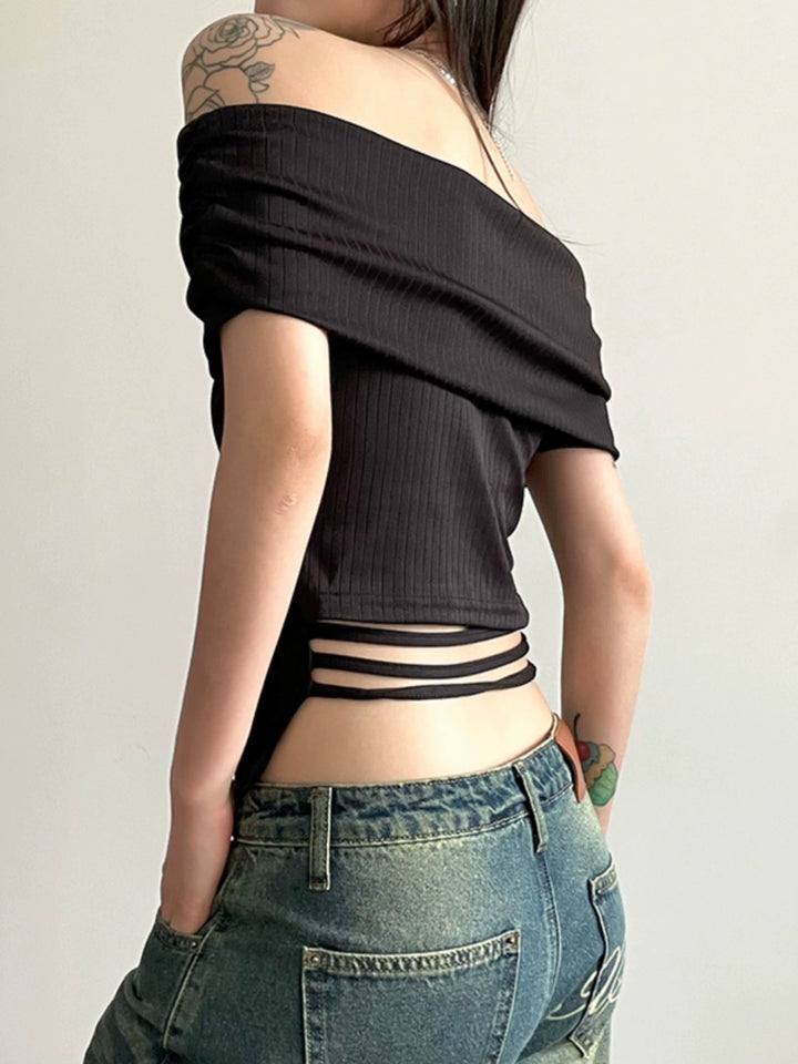Slim Fit Off Shoulder Ribbed-knit Top