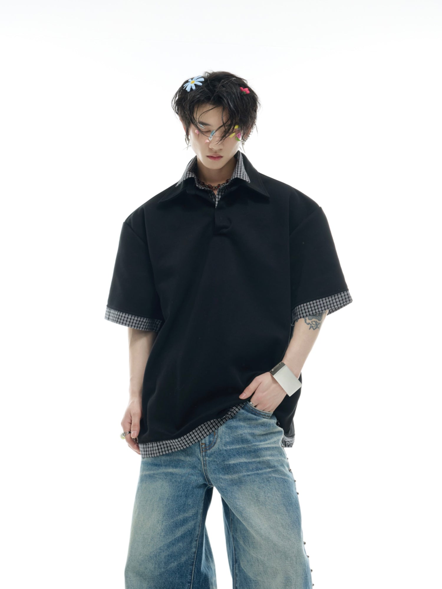 Plaid Collar Polo Shirt