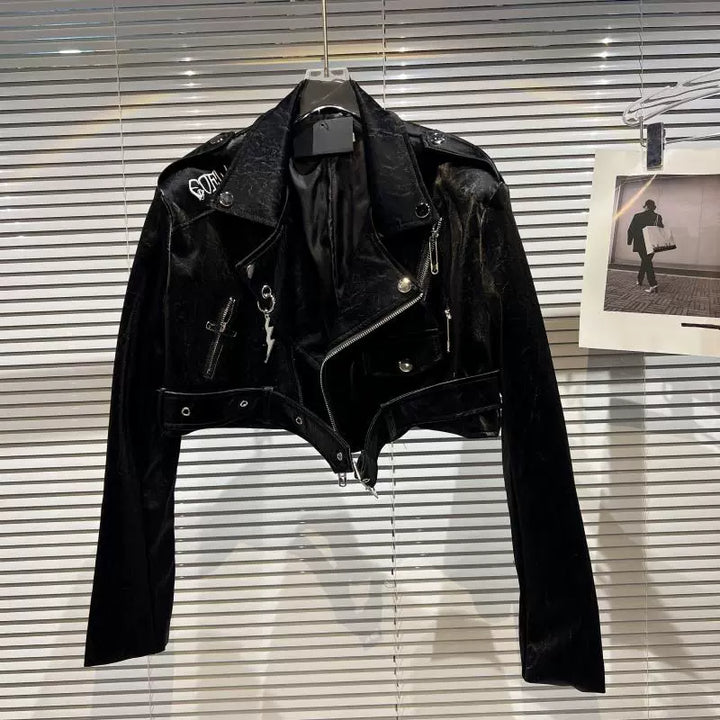 PU Leather Embroidered Motorcycle Jacket