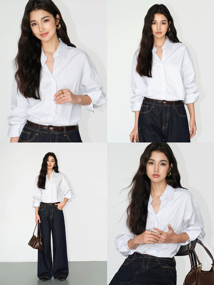 Gestreepte Losse Pasvorm Lange Mouwen Shirt 
