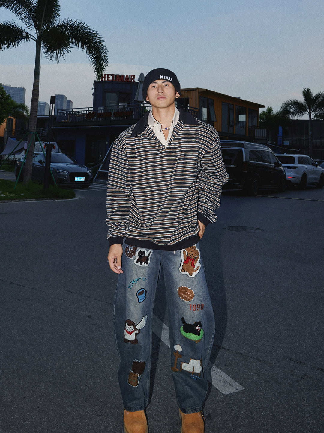 Striped Layered Polo Shirt Sweatshirt