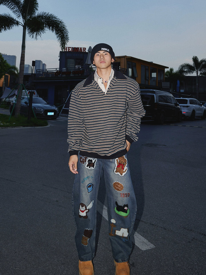 Striped Layered Polo Shirt Sweatshirt