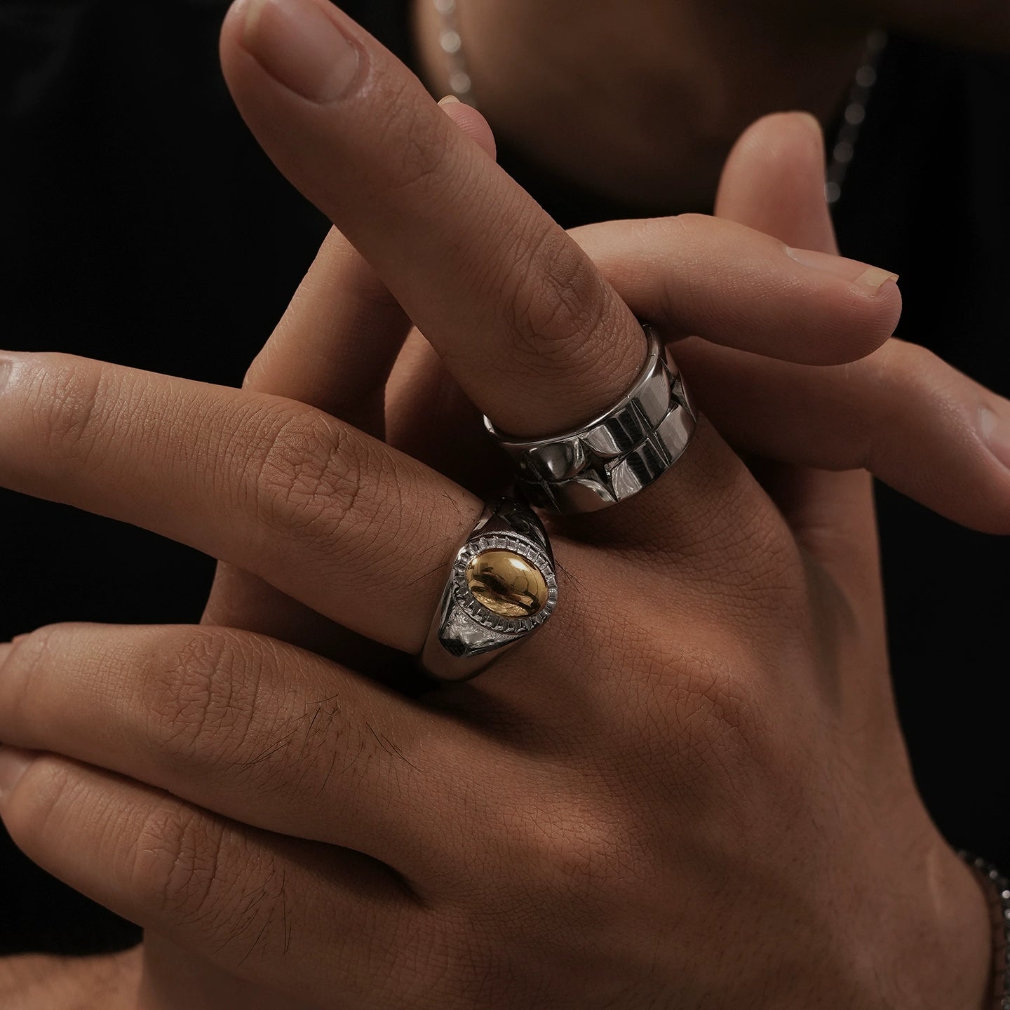 Titanium Steel Pebble Stacked Index Ring