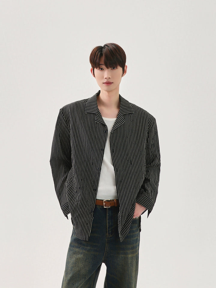주름 스트라이프 빈티지 햇볕 차단 셔츠 