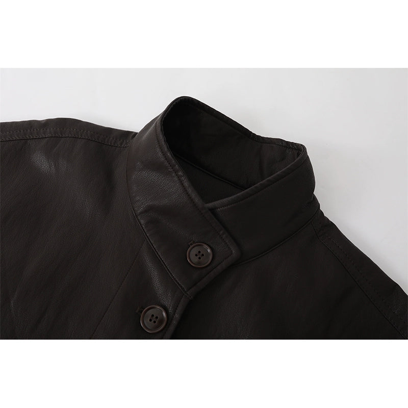 Leather Patchwork Mid-Length Coat
